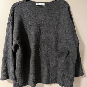 Zara Dark Charcoal Oversized Crewneck Sweater